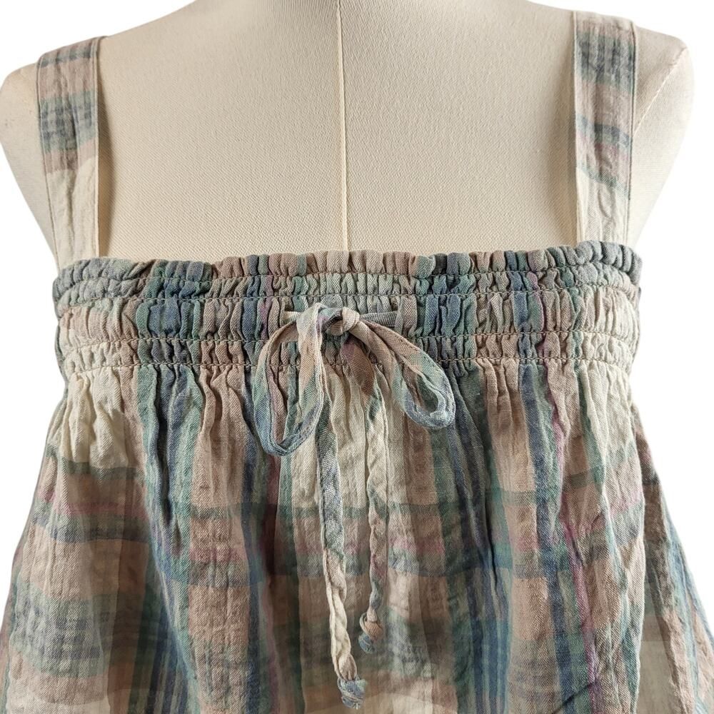 NEW American Eagle Outfitters X-Small Cotton Cropped Top Pink Blue Green Plaid - Picture 7 of 14